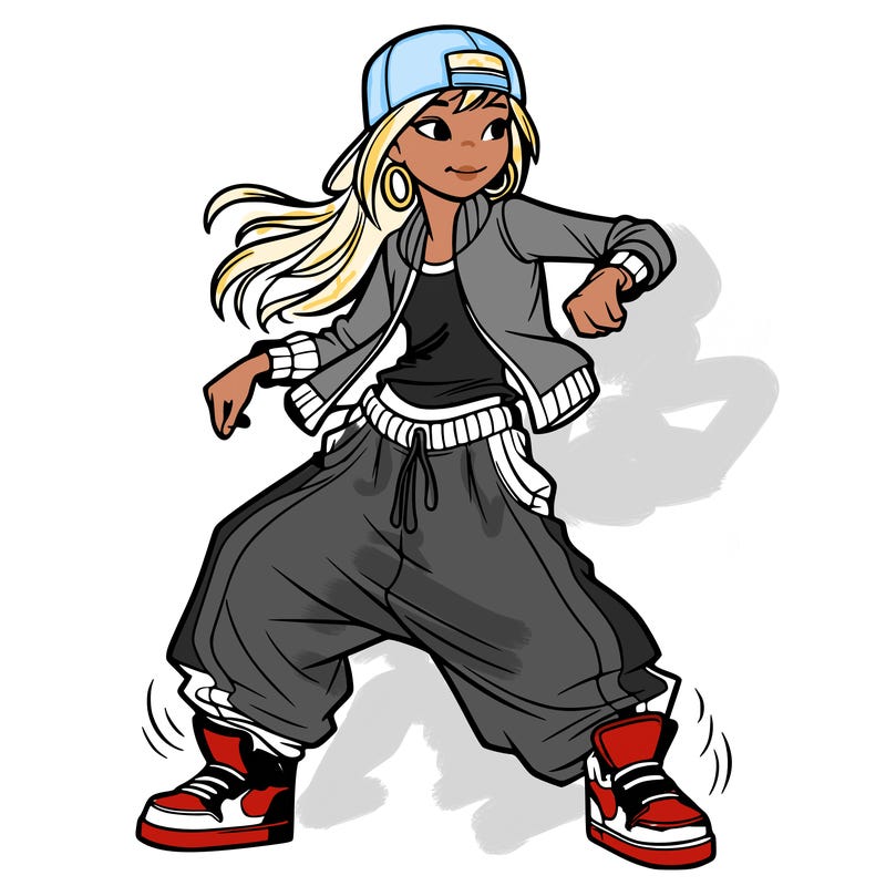 teenage girl doing street dance in baggy clothes