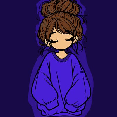 girl with baggy sweatshirt and messy bun