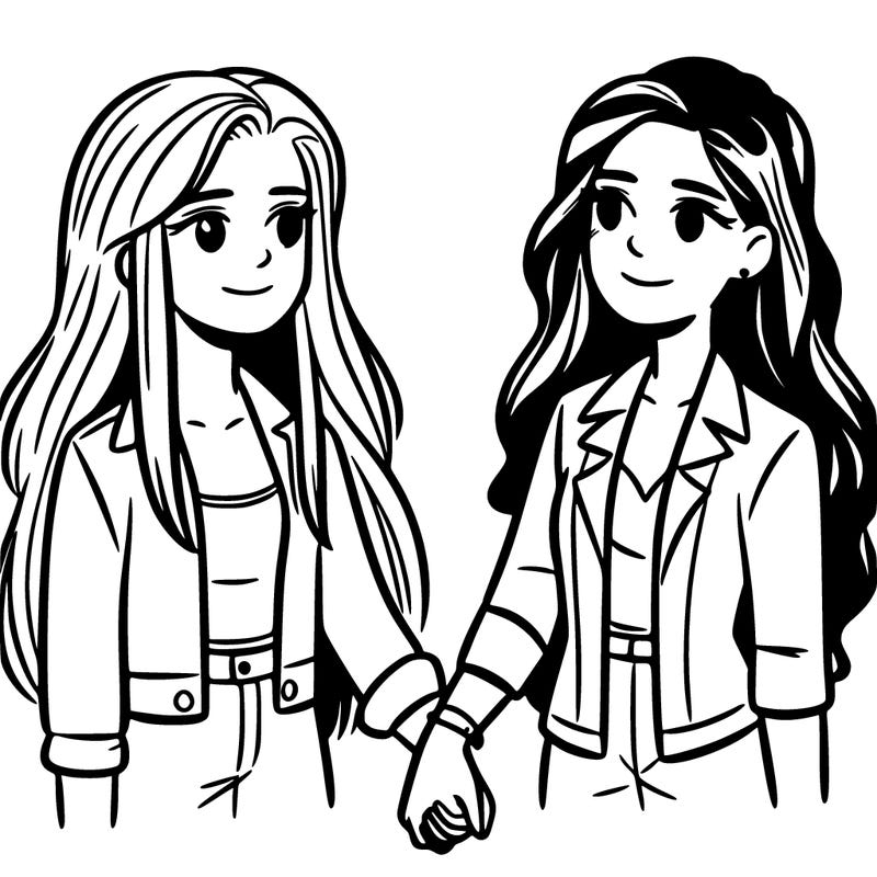 two teen girls holding hands, one with long hair and the other with shorter hair