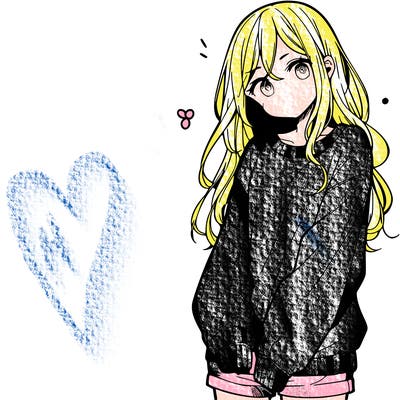 manga teen girl  in a sweater and baggy pants