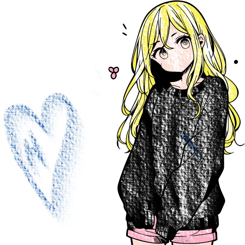 manga teen girl  in a sweater and baggy pants