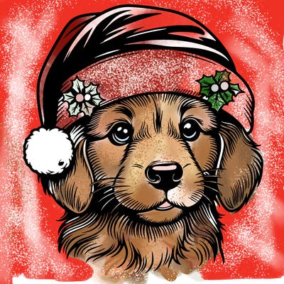 realistic dog wearing a santa hat