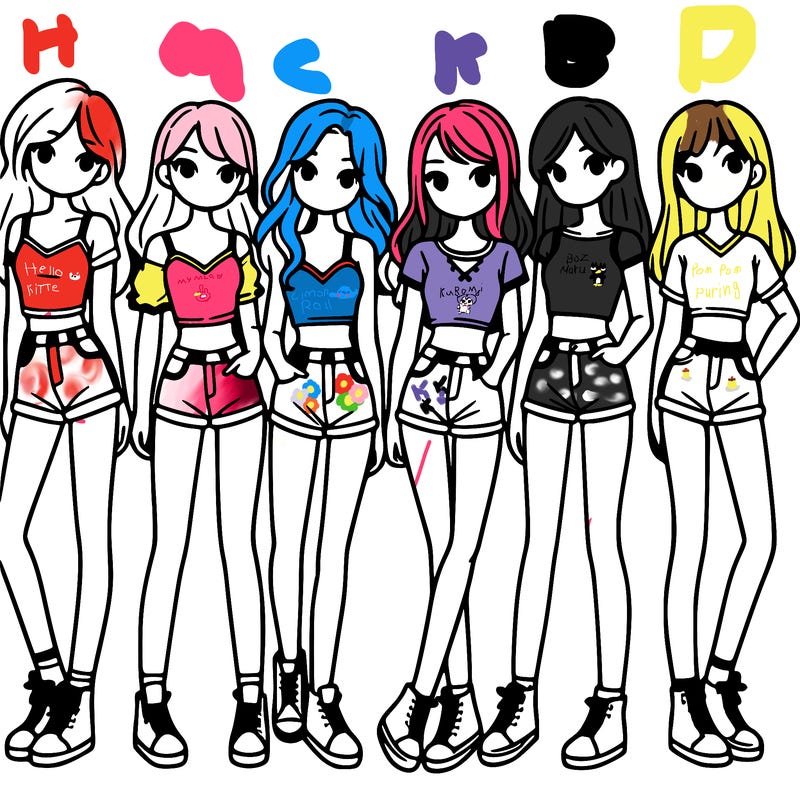 a group of girls wearing crop tops and shorts