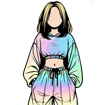 realistic girl faceless with baggy pants and a crop top
