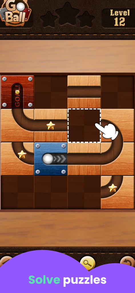 Go Ball gameplay screenshot showing a sliding tile puzzle to guide a ball to the goal