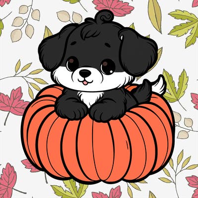 cute little puppy in a pumpkin