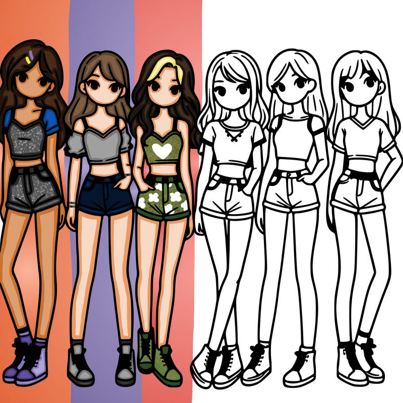 a group of girls wearing crop tops and shorts