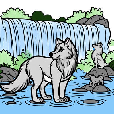 waterfall wolf