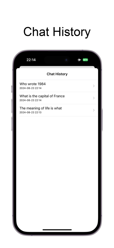 Offline Chatbot - Private AI - Chat history screen of the Offline Chatbot app showing a list of private AI conversations.