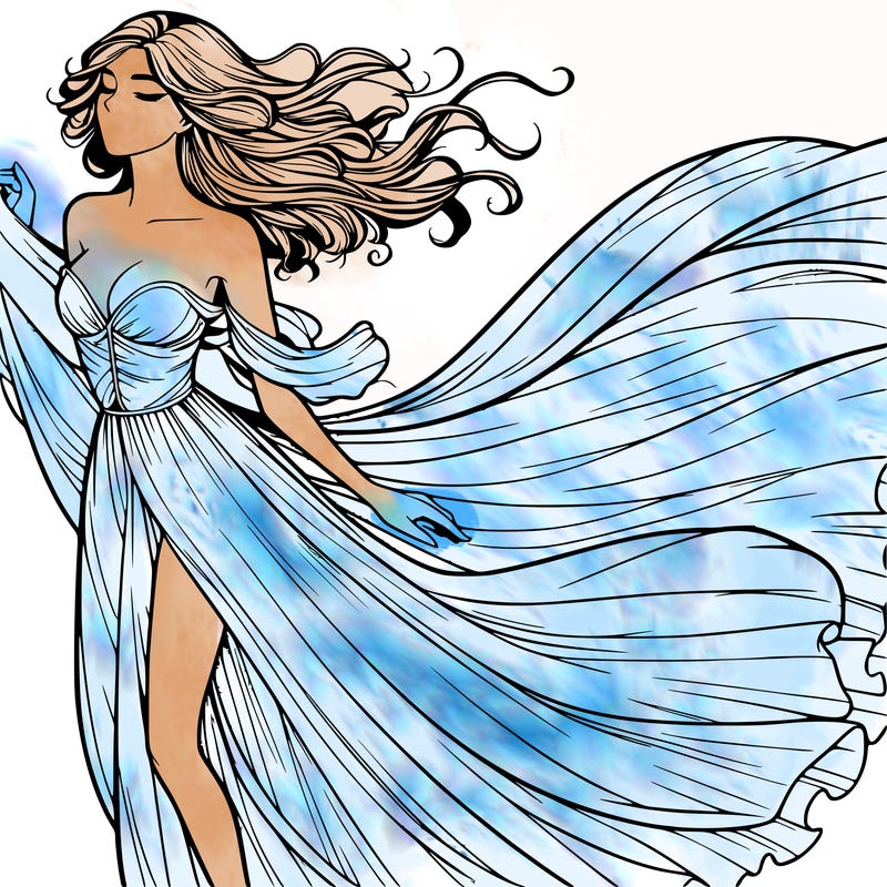 realistic woman in dress flowing the the wind