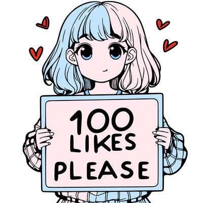 a girl holding a sign saying 100 likes please