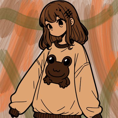 girl wearing frogging sweatshirt