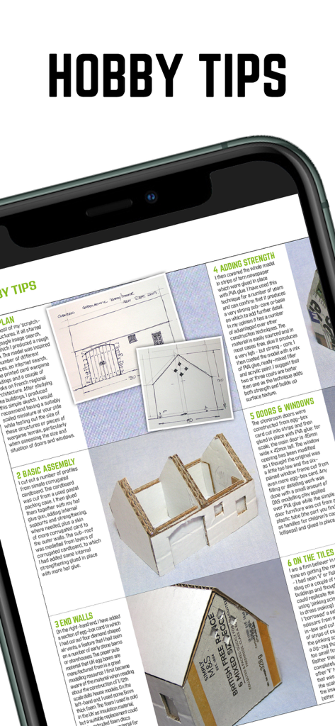 A digital page from Miniature Wargames Magazine showing a step by step guide for building miniature terrain models