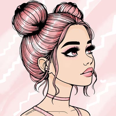 realistic girl with buns on the top of her head