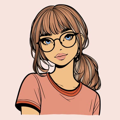 realistic girl with freckles and clear glasses