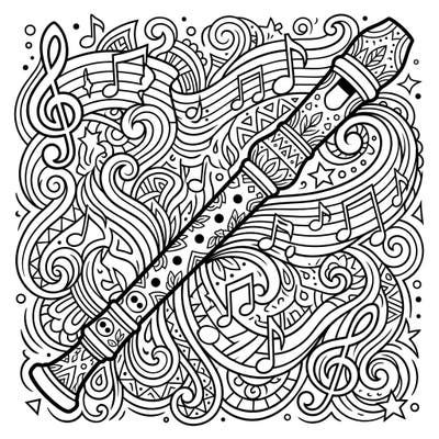 Immerse yourself in this wonderfully detailed coloring page featuring a recorder, perfect for creative teens and music lovers. With its complex patterns and musical motifs, it offers a challenging yet rewarding artistic escape.