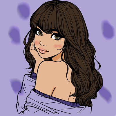 realistic girl with bangs looking over her shoulder