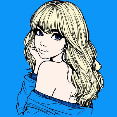 realistic girl with bangs looking over her shoulder