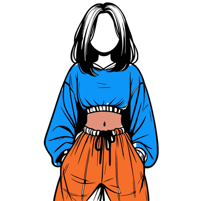 realistic girl faceless with baggy pants and a crop top