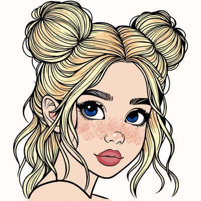 realistic girl with hair buns on her head