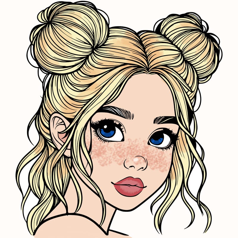 realistic girl with hair buns on her head