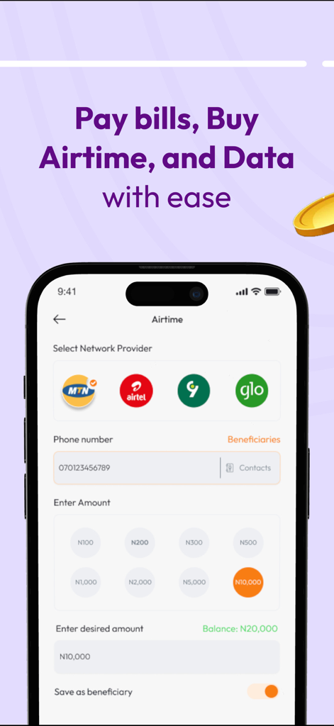 Zedvance: Loans & Bills - Zedvance mobile app screen showing options to buy airtime and pay bills for Nigerian network providers