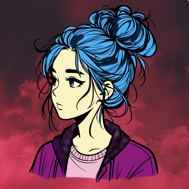 realistic teenage girl with a messy bun