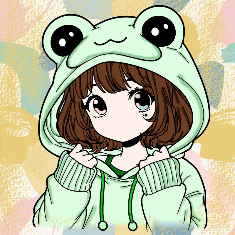 a cute teenage girl wearing a frog hoodie