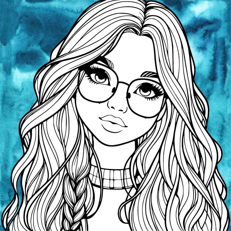 girl with long hair and freckles and glasses realistic