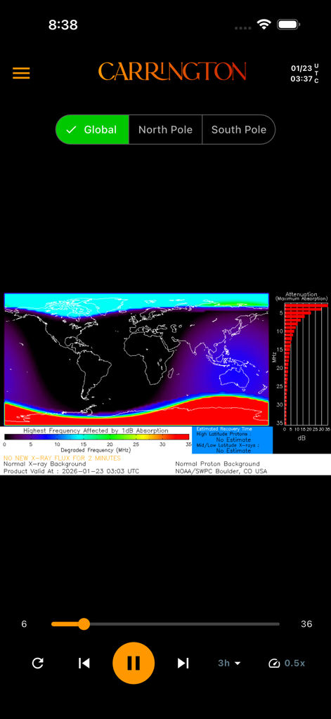 Carrington - Global radio frequency absorption map and attenuation data visualization in the Carrington app.