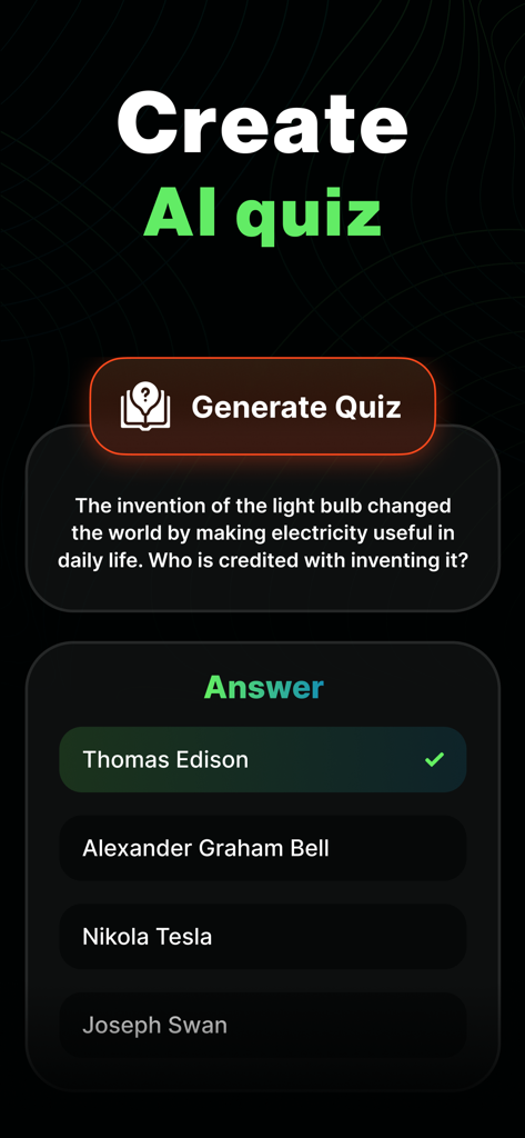 AI Note Taker- Meeting Minutes - AI Note Taker app interface for generating quizzes from recordings.