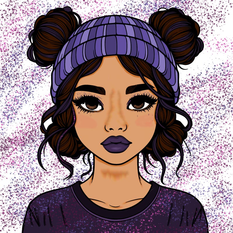 realistic girl with buns in her hair with a beanie on