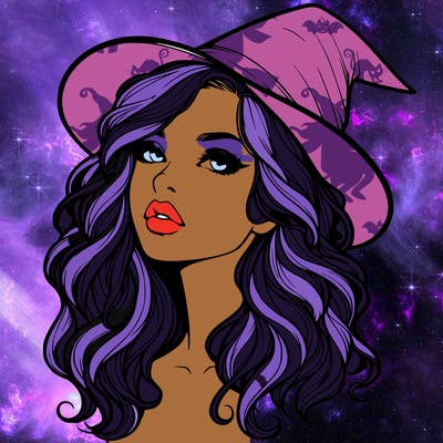 realistic witch girl with wavy hair and lips