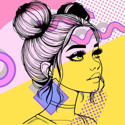 realistic girl with buns on the top of her head