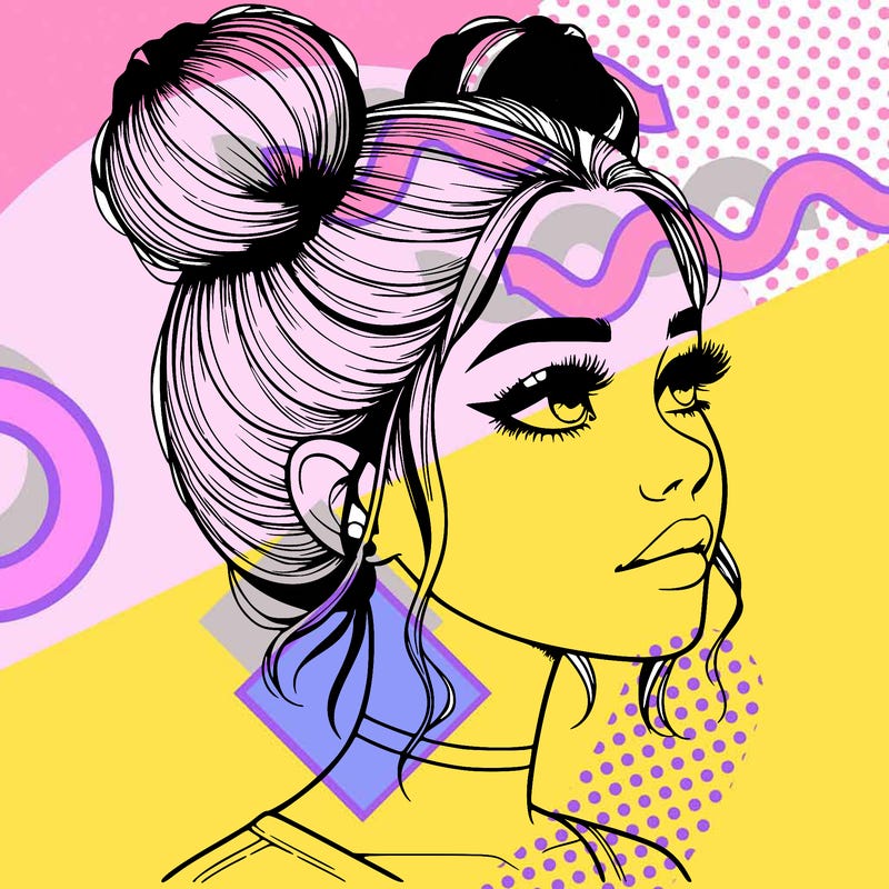 realistic girl with buns on the top of her head