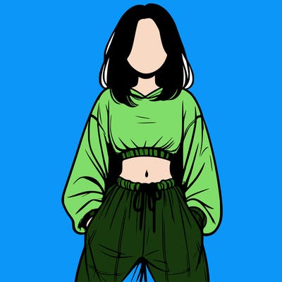 realistic girl faceless with baggy pants and a crop top