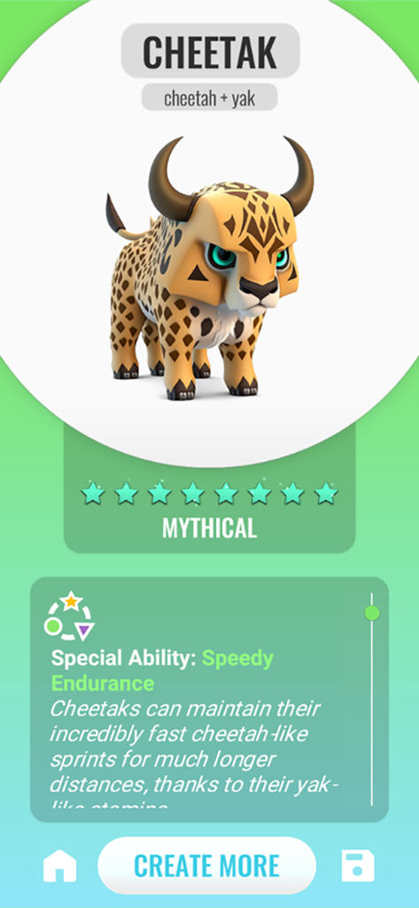 Animash - Una criatura mítica llamada Cheetak creada a partir de la fusión de un guepardo y un yak en la aplicación Animash.