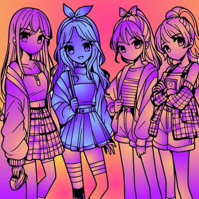 teen manga girls group of 4