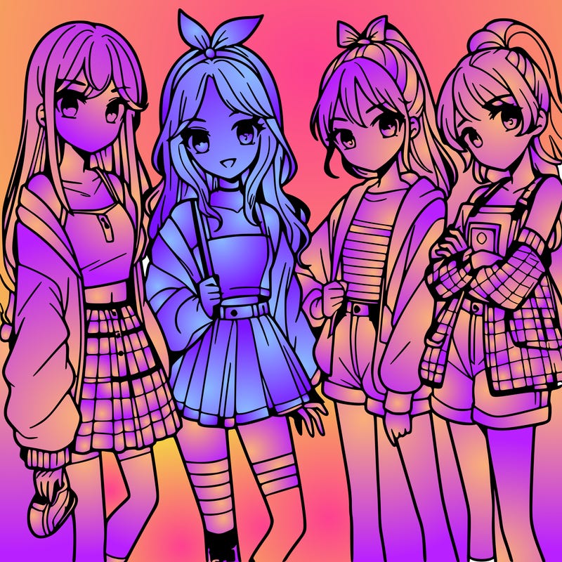 teen manga girls group of 4