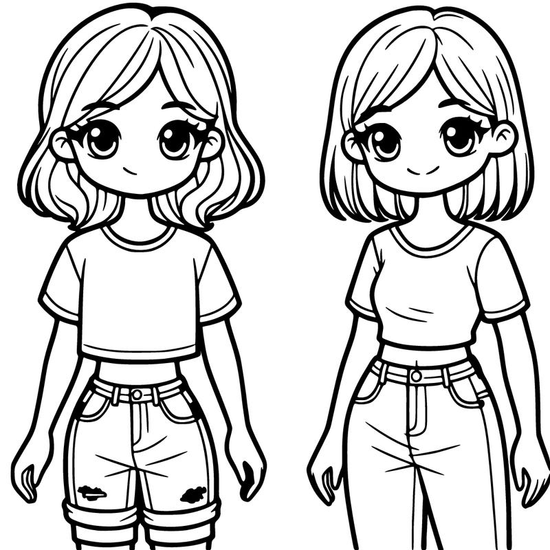 two girls in t-shirts and jeans