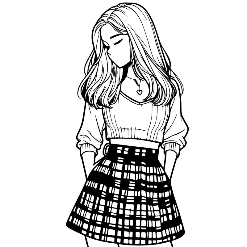 realistic girl wearing a crop top and a plad mini skirt with a nose