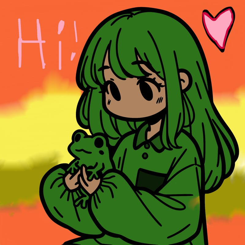 girl with long hair and a oversized shirt. and she is holding a frog