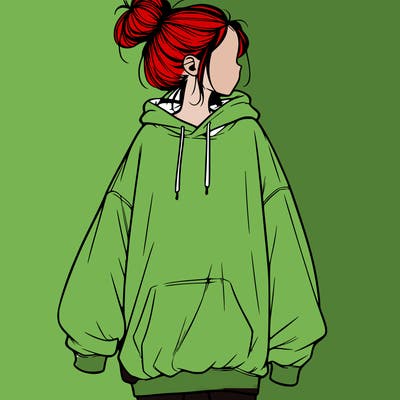 realistic girl with a oversized sweatshirt on and a bun