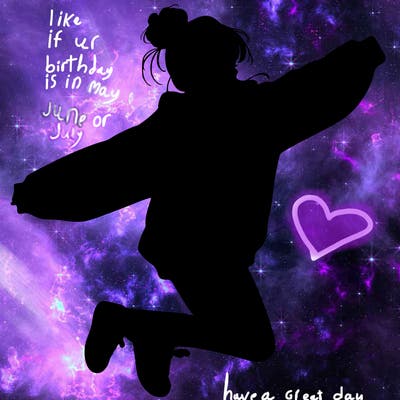 realistic girl jumping with a bun and oversized sweatshirt