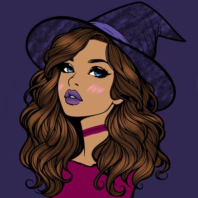 realistic witch girl with wavy hair and lips