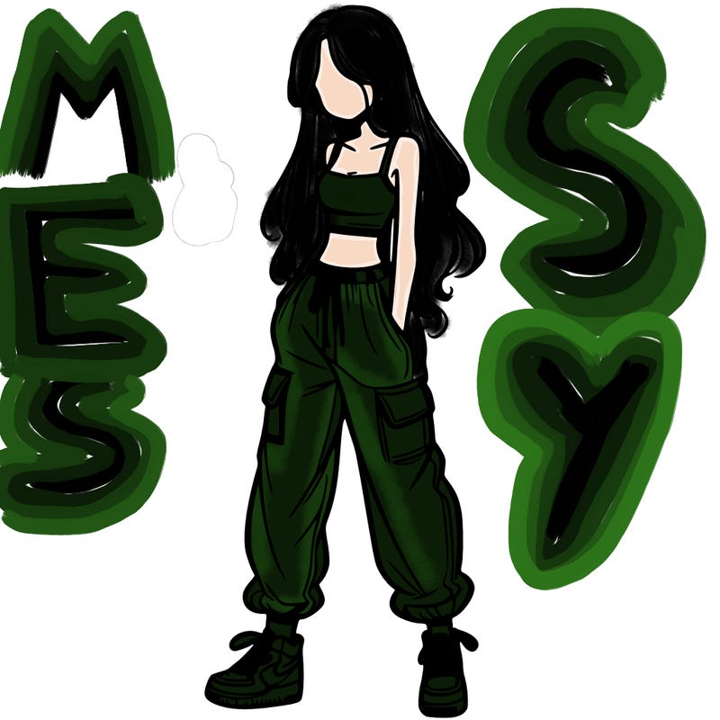 girl in baggy pants crop top and long hair