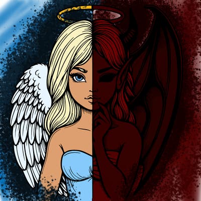 realistic angel half demon