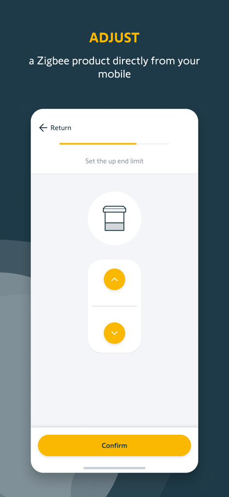 TaHoma pro by Somfy - Interfaccia dell'app TaHoma pro per la regolazione dei finecorsa del motore Zigbee.