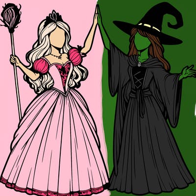 detailed realistic split of a princess and a witch