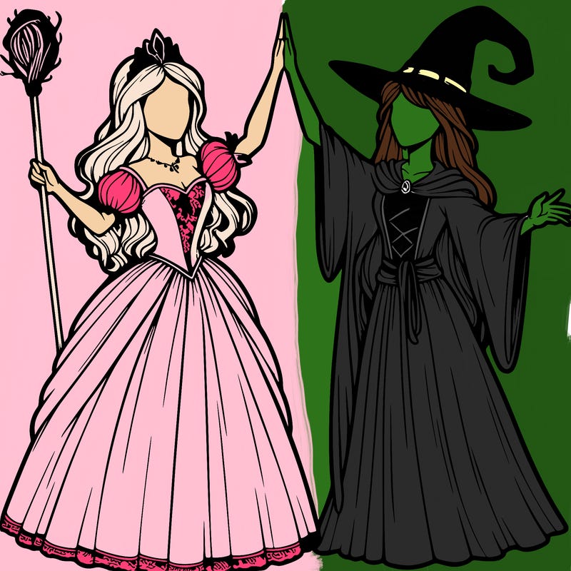 detailed realistic split of a princess and a witch
